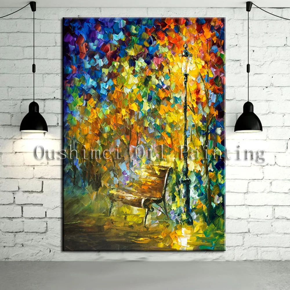 

Hand Painted Modern Landscape Picture on Canvas Knife Street View Wall Art Painting Hang Paintings Home Decor Oil Painting