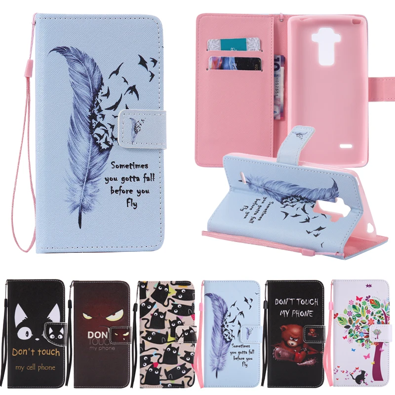 

For Capa LG G4 Stylus Case Leather + Silicone Phone Case LG LS770 Cover Wallet Colored Drawing Cartoon Girls Cat Flip Case