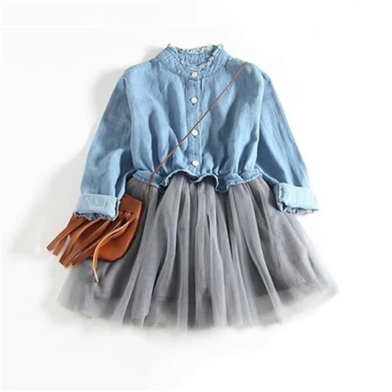 Детская одежда для маленьких девочек Повседневная джинсовая юбка с длинными рукавами вечерние пышные платья из тюля