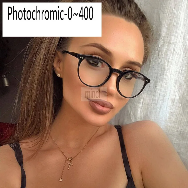 

Women Cat Photochromic Finished Myopia Glasses Photosensitive Chameleon Anti-glare Change Color Lens Prescription Glasses FML