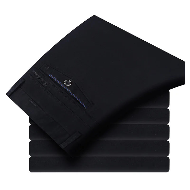 

Fashion 100% Cotton Solid Slim Fit Long Pants Men Spring Summer Straight Business Trousers Mens Casual Pants Full Length