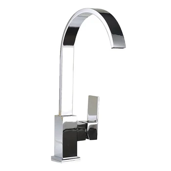 

Swan Neck Kitchen Sink Mixer Tap Single Lever Swivel Spout Chrome Brass Square