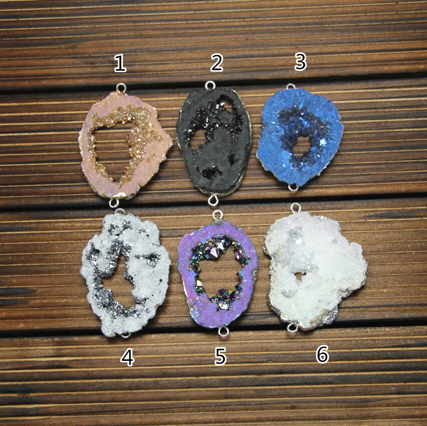 

5Pcs 6 Color Raw Druzy Connectors Jewelry Finding ,AB Titanium Edged Slice Druzy Loose Bead For Bracelet/Pendants/Necklace