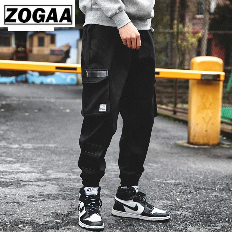 ZOGGA Spring Solid Full Cargo Pants with Pocket/elastic Drawstring 100%cotton Mid-waist Men Pants Without Fade/shrink/pilling
