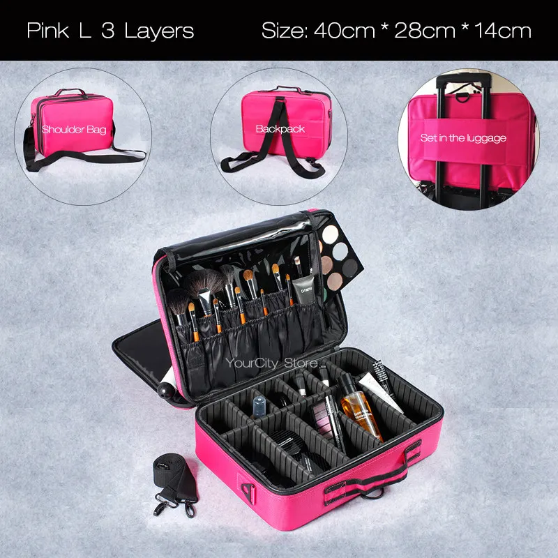 Женская модная косметичка для путешествий, органайзер для макияжа, профессиональная косметичка, косметичка, косметический чехол, косметичка - Цвет: Pink L 3 Layers