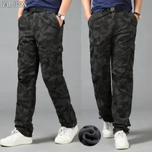 Зимние Свободные флисовые мужские брюки карго большого размера M-5XL брюки с эластичной резинкой на талии толстые прямые длинные брюки