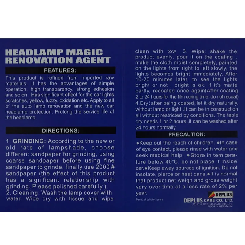Car Headlight Restoration Kit Auto Headlight Renovation Repair Agent Scratches 9H Hardness Headlamp Polishing Car Care Repair