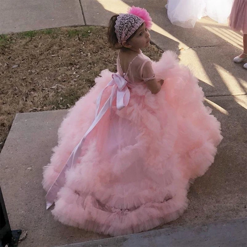 Aibaowedding Pink Puffy Pageant Dress for Girls, Long Kids Ball Gown, Flower Girl Dress for Wedding image 2