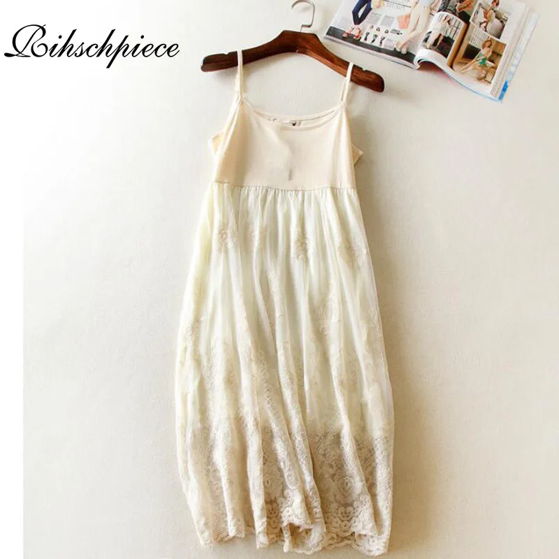 

Rihschpiece 2018 Vintage Summer Dress Women Tunic Lace Dress Plus Size Embroidery Sundress Mesh Cotton Beach Dresses RZF1180