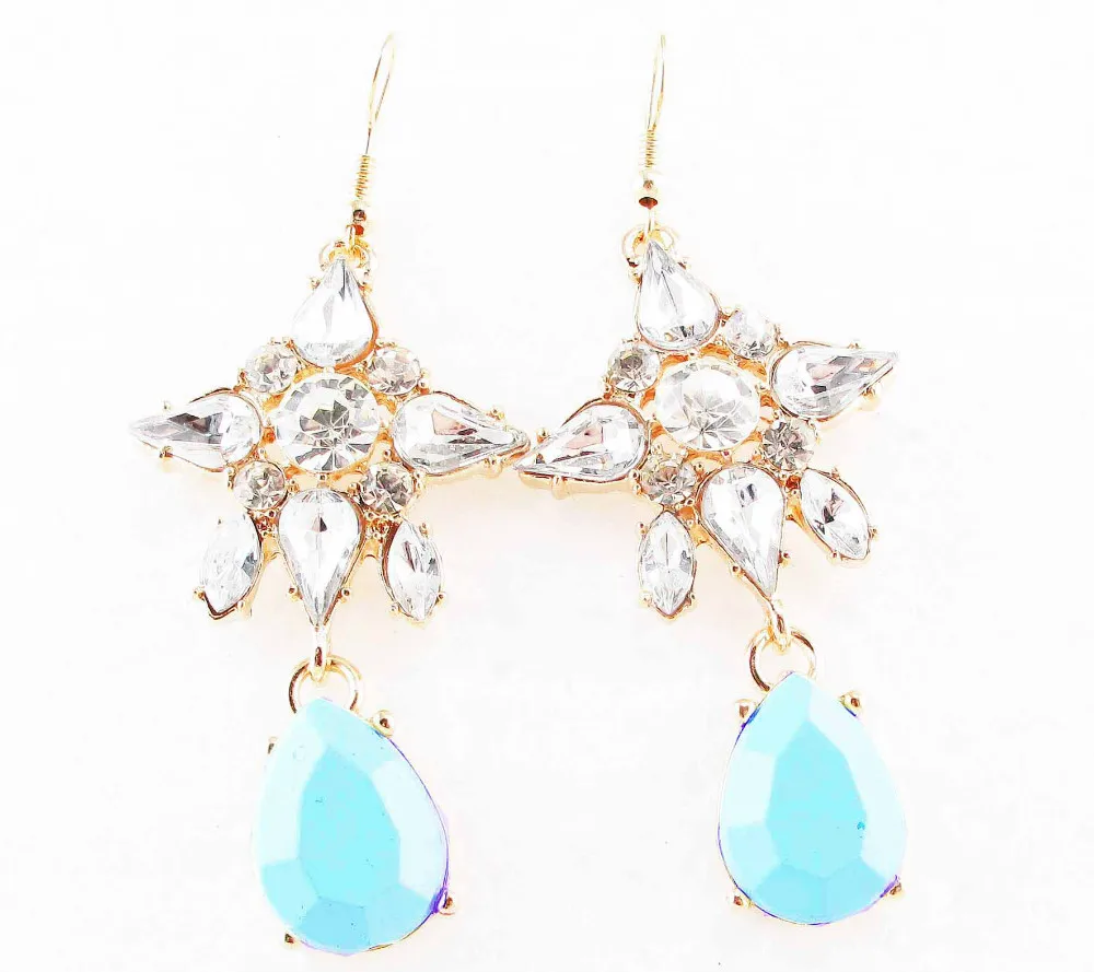 

Design Lady Bib Statement clear crystal long Ear Studs glod filled earring hot e181