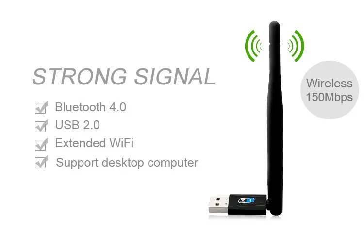 ZAPO Brand Bluetooth 4.0 Wireless Usb 802.11n WIFI Добавить 150 Мбит / с Адаптер 5dbi Антенна Сетевая карта для WIndows Linux Android системы