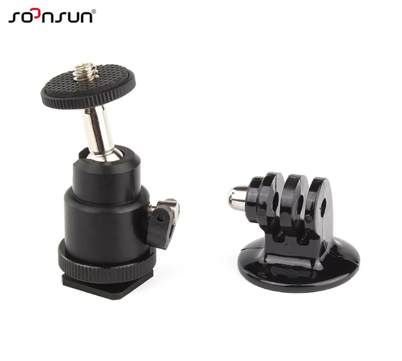 

SOONSUN New Adjustable Swivel 1/4" Hot Shoe Ball head + Tripod Adapter Mount for GoPro Hero 7/6/5/4/3/2 for Xiaomi Yi for SJCAM