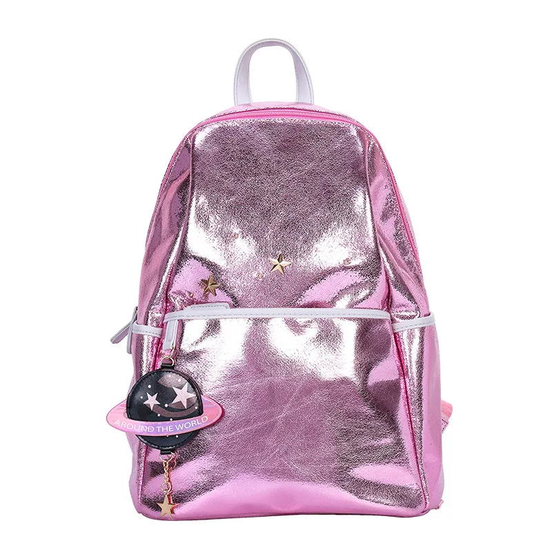 

Glossy Backpack Silver Shiny Waterproof Leather School Bag Girls Fashion Star Book Bag Large capacity Travel Backpacks mochila