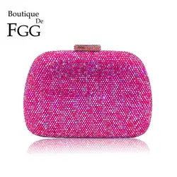 Boutique De FGG Ослепительная Hot Pink алмаз вечерние сумки Свадебный коктейль сумка и кошелек Для женщин Кристалл Клатч Сумочка