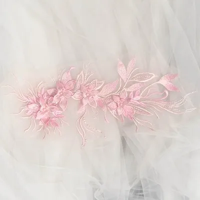 Телесный Розовый 3D вышитый бисером кружевной аппликатор, 3D Цветочная вышитая Свадебная аппликация для танцевальных костюмов, свадебное платье с подолом аксессуары