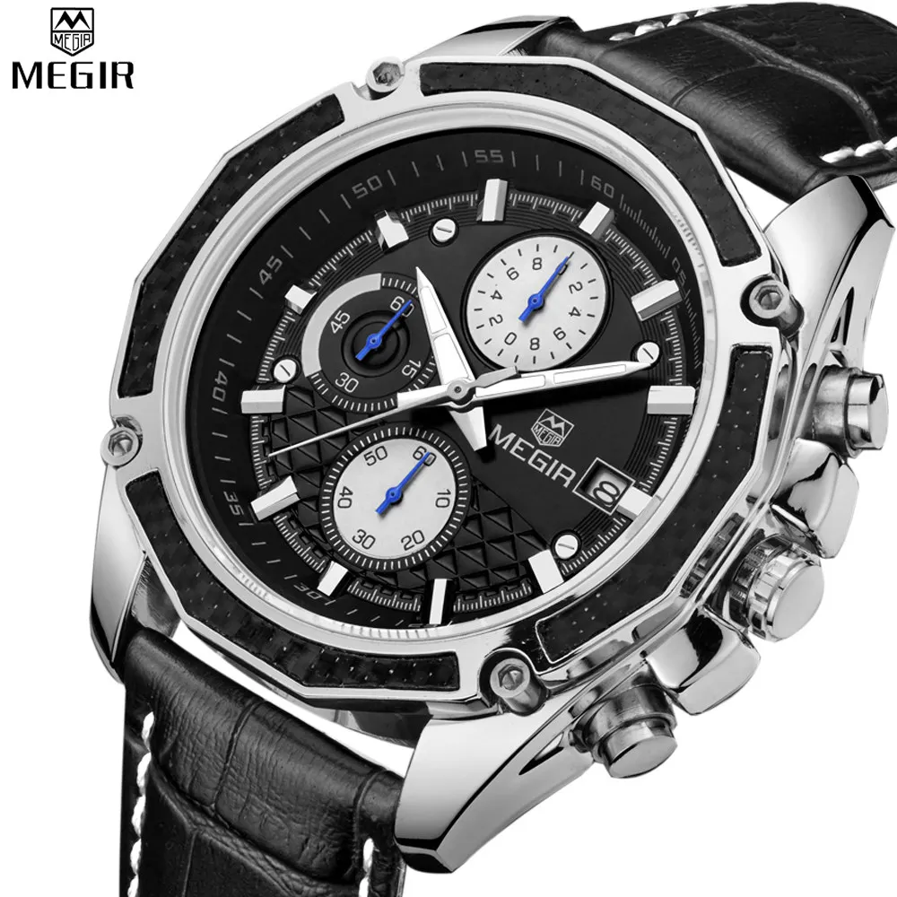 2016 New MEGIR Climbing Chronograph Men s Watch Fashion Casual luminous engraved wrist watch mens watches