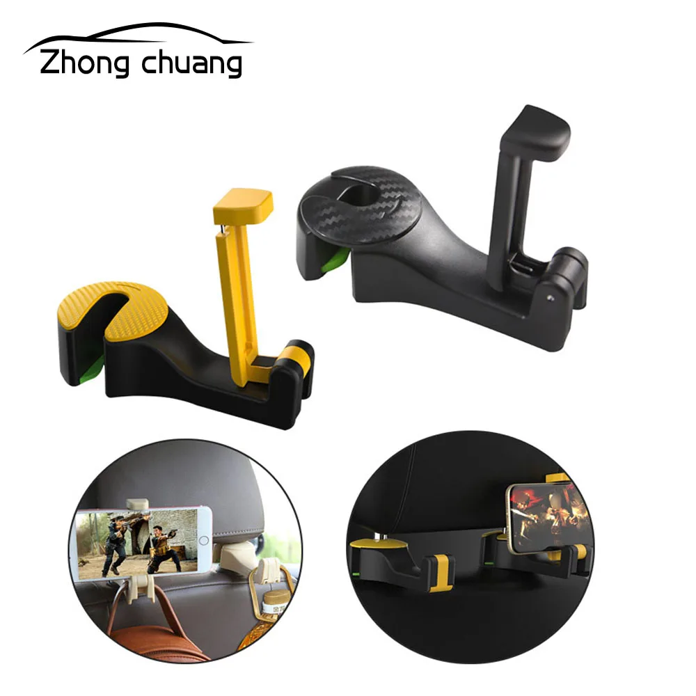 

Car headrest hook with mobile phone seat back hanger handbag wallet grocery cloth portable 2 in 1 multi-function clip multi-func