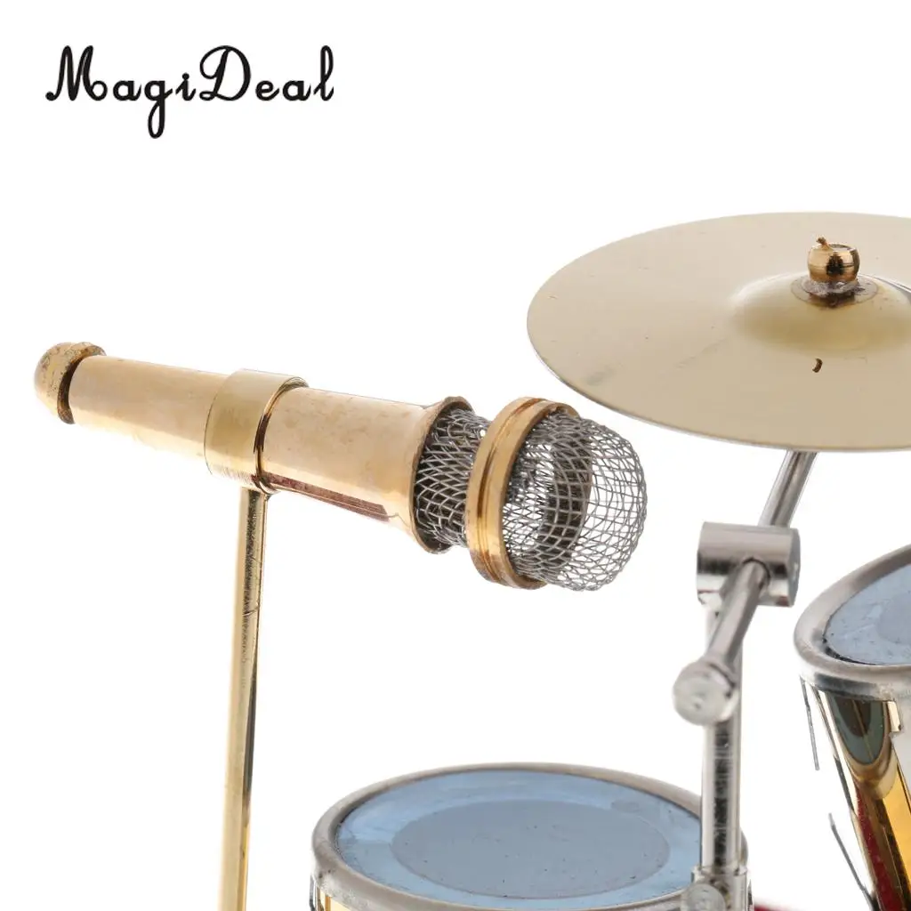 14*10*10cm Miniature Copper Drum Set Musical Instrument Model for Dollhouse Home Room Desk Table Display Ornaments Children Toy