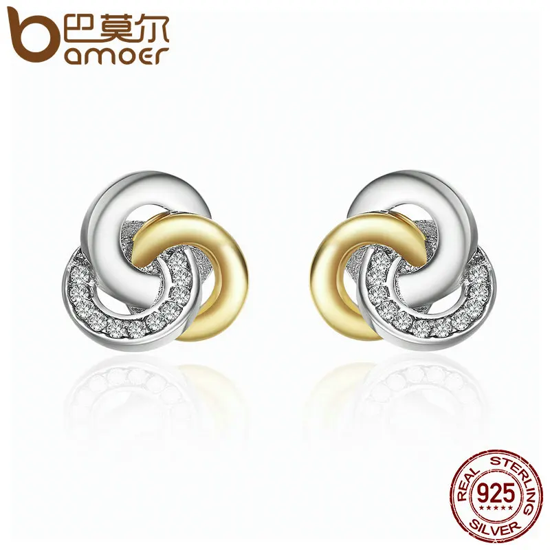 

BAMOER Genuine 925 Sterling Silver Interlinked Circles, Dazzling CZ Geometric Stud Earrings for Women Fine Jewelry Bijoux PAS511