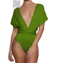 Рукав «летучая мышь» одноцветное ванный комплект Одна деталь Высокая Талия Плавание костюм Для женщин пикантные Купальник V Средства ухода за кожей шеи плюс Размеры Купальники для малышек дамы бикини