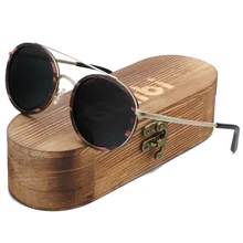 Ablibi Women’s Round Bamboo Wood Handmade Sunglasses Men Vintage Lennon Oval Steampunk Sun Glasses in Wood Case
