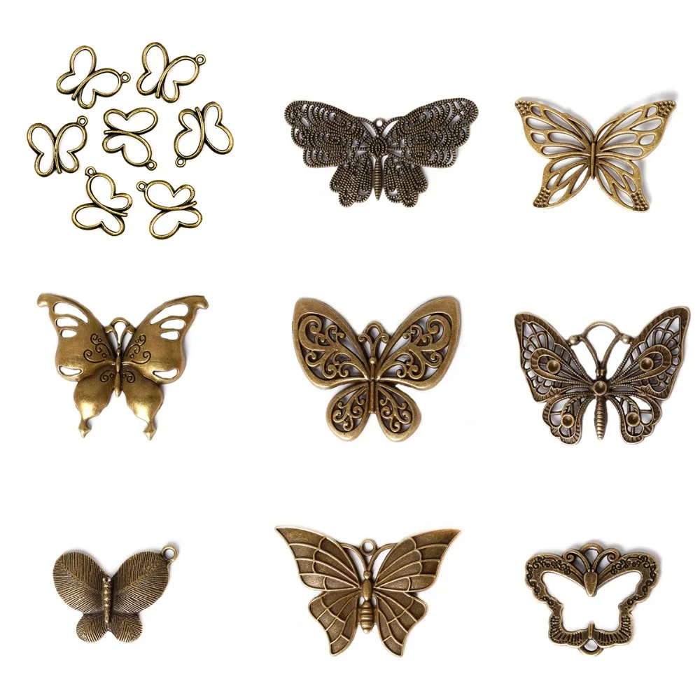 

High Quality 1-10pcs/lot Antique Bronze Plated Zinc Alloy Metal Charms Butterfly Pendants For Jewelry Making Findings