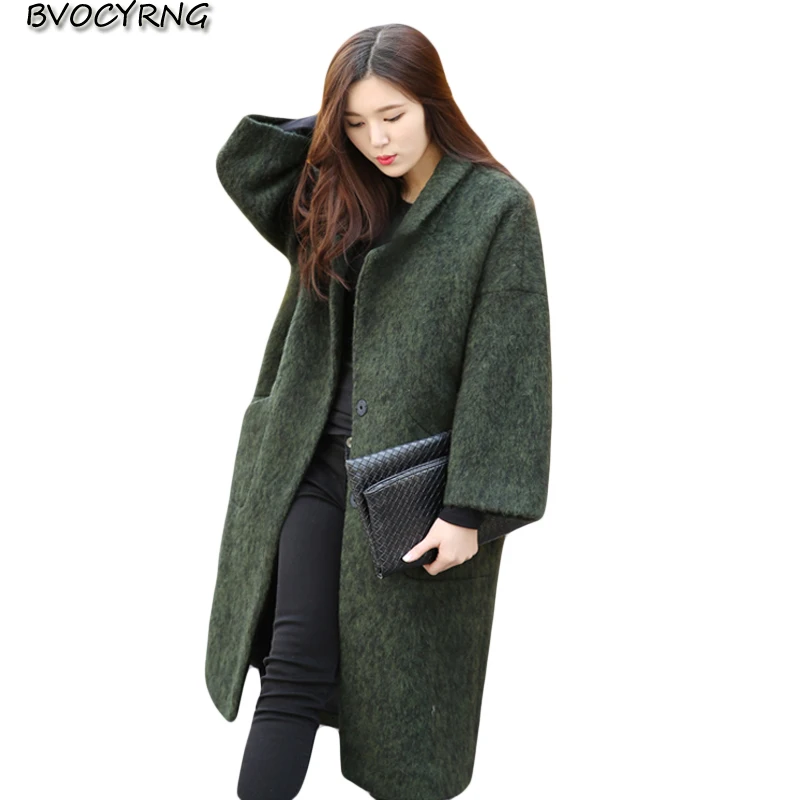 

New Autumn Winter Female Loose Long Style Woolen Cloth Coat Thickness Type Cotton Cocoon Fashion Women Slim Cloth Parka Q738