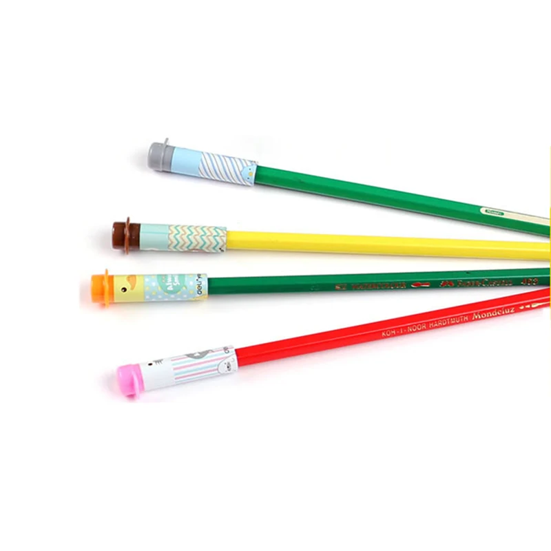 4 шт./лот, крышка для карандаша, милый кавайный силиконовый карандаш, ручка для карандашей с мультипликационным рисунком, расширитель для ручек, канцелярские принадлежности для студентов