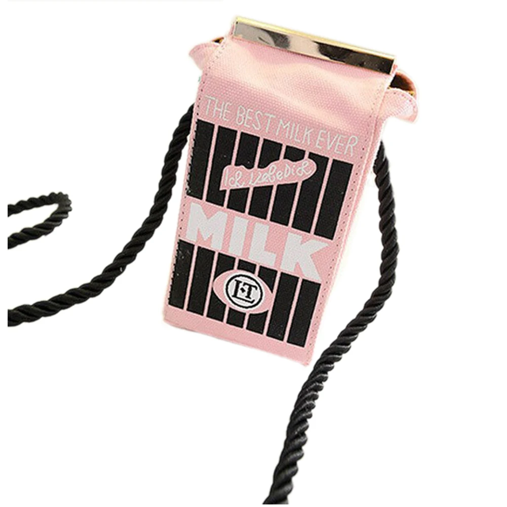 

FGGS Cute Stereo Mini Milk Box Makeup Cartoon Bag Women Fashion Letter Canvas Shoulders Bag(Pink)