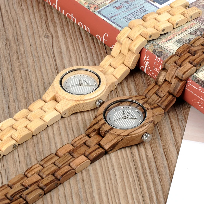 BOBO BIRD часы Женские бамбуковые Зебра деревянные драгоценные камни имитация люксовый бренд кварцевые часы в деревянной коробке XFCS relogio feminino W-O29