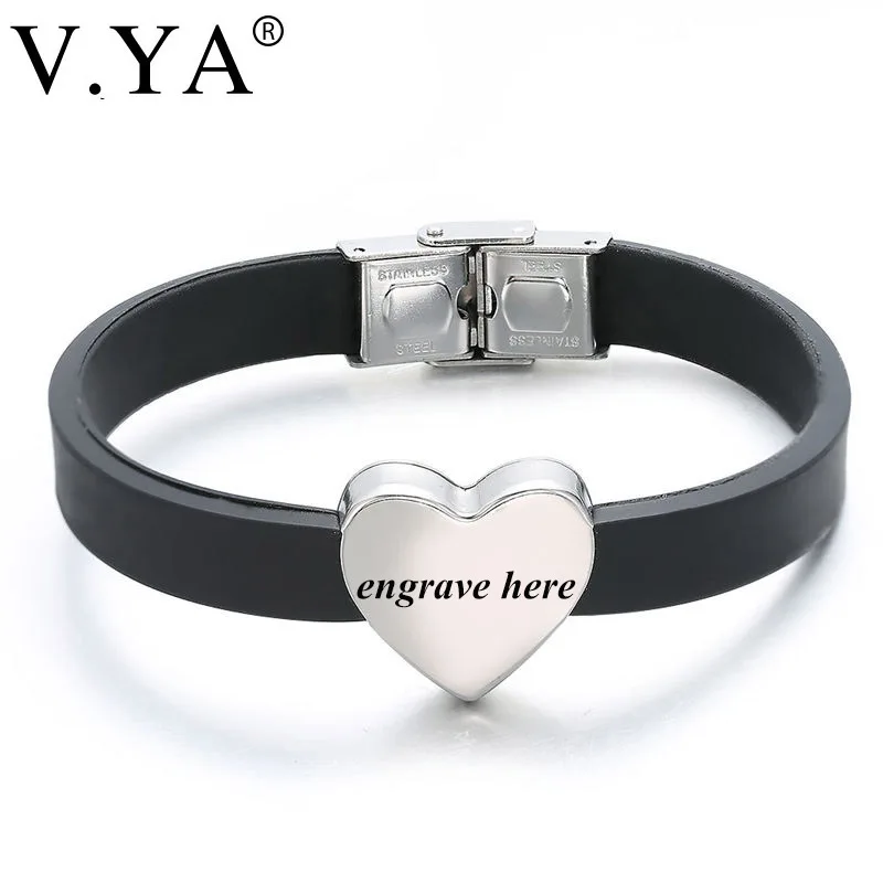 

V.YA Personalized Custom Engraved Bracelets For Men Women Stainless Steel Bracelets & Bangles Fashion Silicone Jewelries Charms