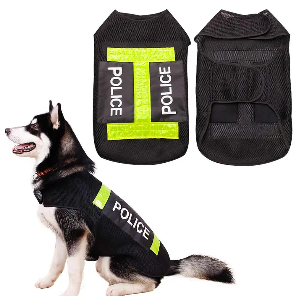 Большая полицейская безопасная Спасательная куртка для собак, светоотражающая жилетка для собаки, пальто-консервант, одежда для домашних животных, товары для хогарда - Цвет: Черный