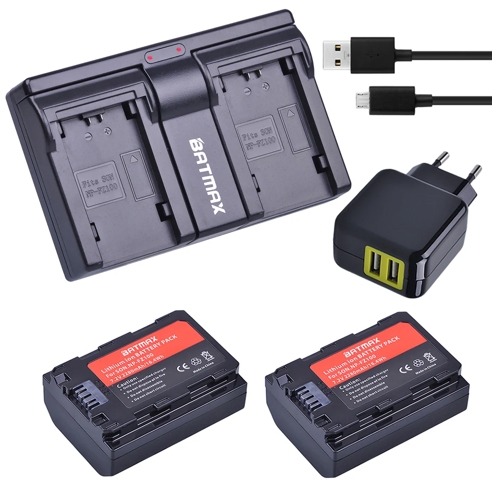 2Pc 2280Mah Np-Fz100 Np Fz100 Fz100 Batteria + Caricatore Doppio Usb + Adattatore Ca Per Batteria Sony Np Fz100 Sony A9, A7R Iii, A7 Iii