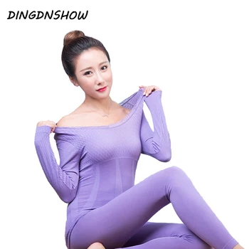 

[DINGDNSHOW] Thermal Underwear Warm Cotton Vertical Stripes Winters Modal Stretch Long Johns Women Body Shaped Underwear Sets