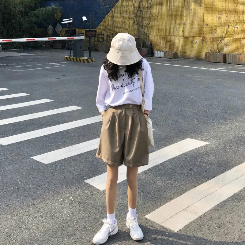 Женские летние шорты свободного кроя, корейская мода, широкие брюки, Janpan Kawaii Ulzzang Chic Mujer размера плюс, повседневные штаны