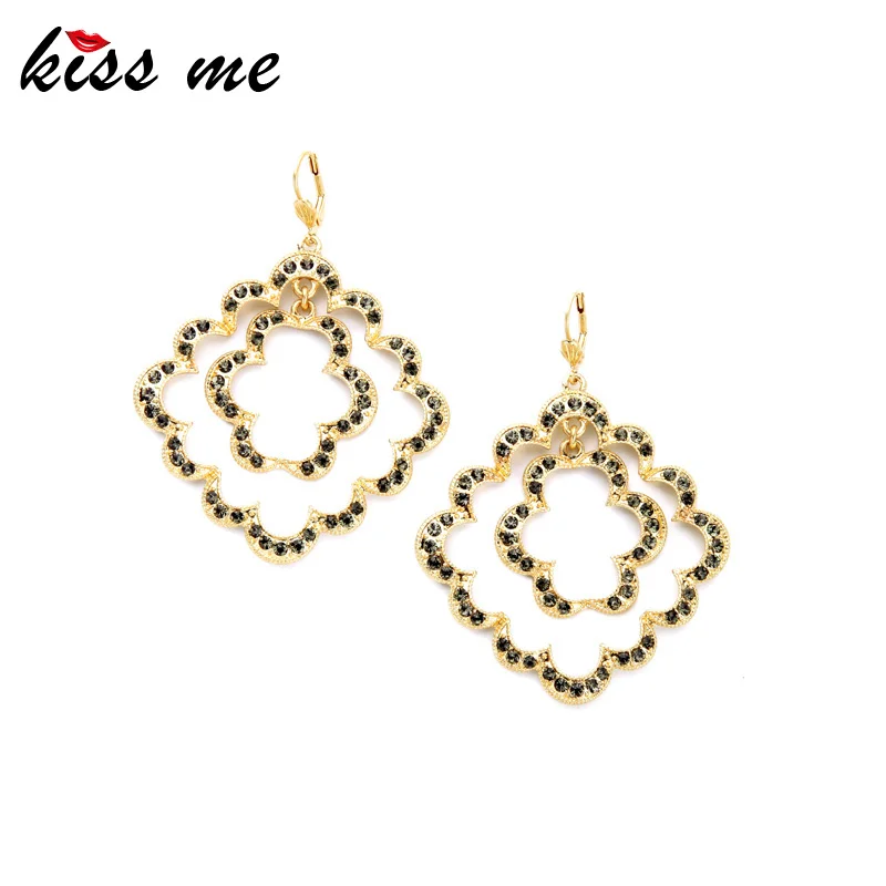 

Grey Crystal Lace Gold Color Large Drop Earrings Fashion Jewelry Factory Wholesale