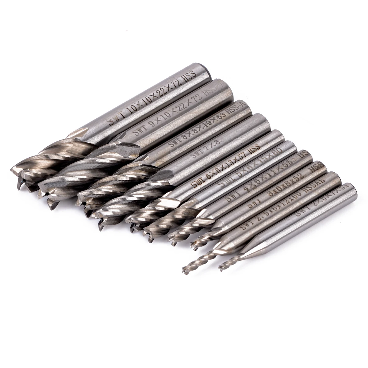 10pcs HSS Aluminum End Mill 4 Flute 2-10mm Diameters Straight CNC Tools Milling Drill Bits Cutter