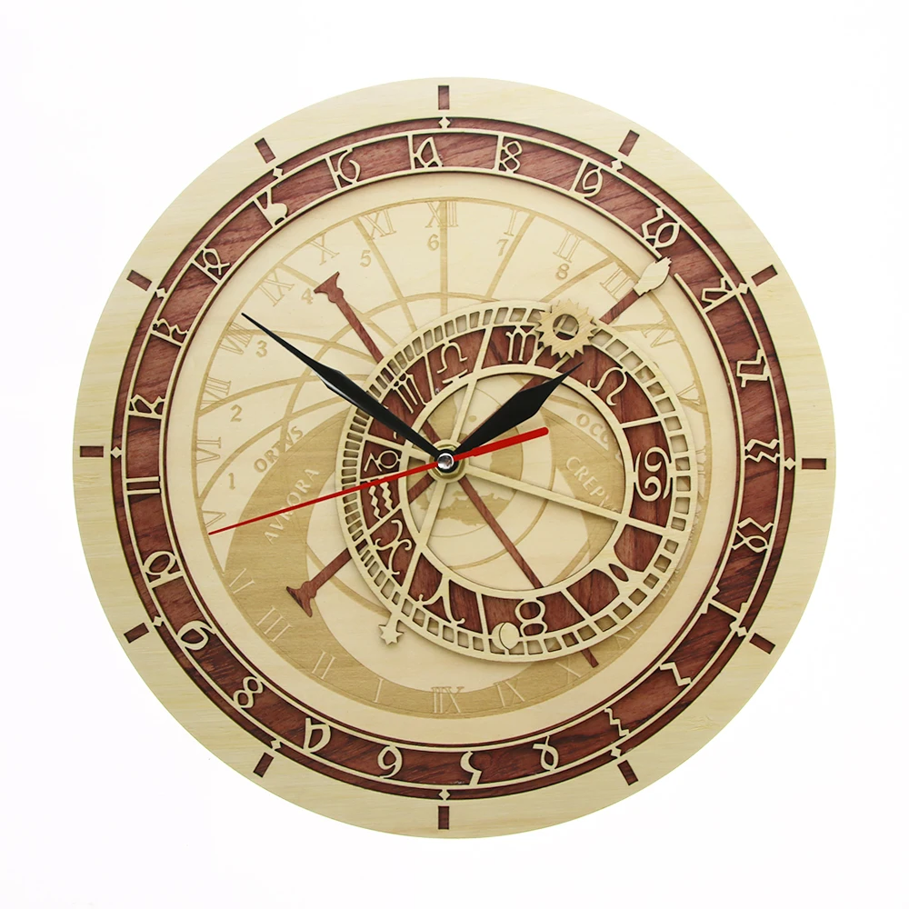Billige Prag Astronomische Uhr in Holz Tschechische Republik Medieval Astronomie Wand Kunst Astrologie Dekorative Wand Uhr Kunstwerk Prag Geschenk