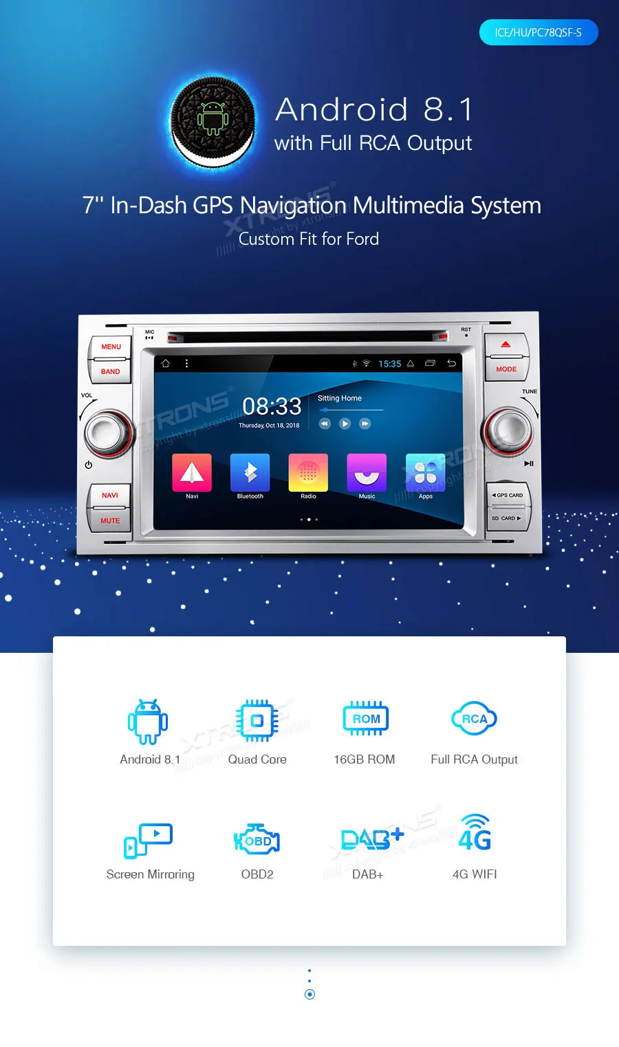 Top XTRONS 7" Android 8.1 Quad Core GPS Navigation System for FORD Focus II C-Max S-Max Galaxy Fusio RCA GPS Navigation OBD DAB WIFI 0