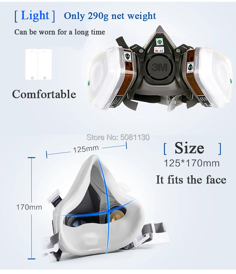 3M, 6200, противогаз, 7 в 1, защита от пыли, распыление краски, безопасность работы, полуреспиратор, промышленная Пылезащитная маска с фильтром 5N11 501 6001CN