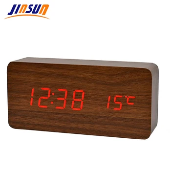 

JINSUN Antique Style Wood Clock LED Display Bamboo Clock Digital Electronic Desktop Clock Calendars Voice Control despertador