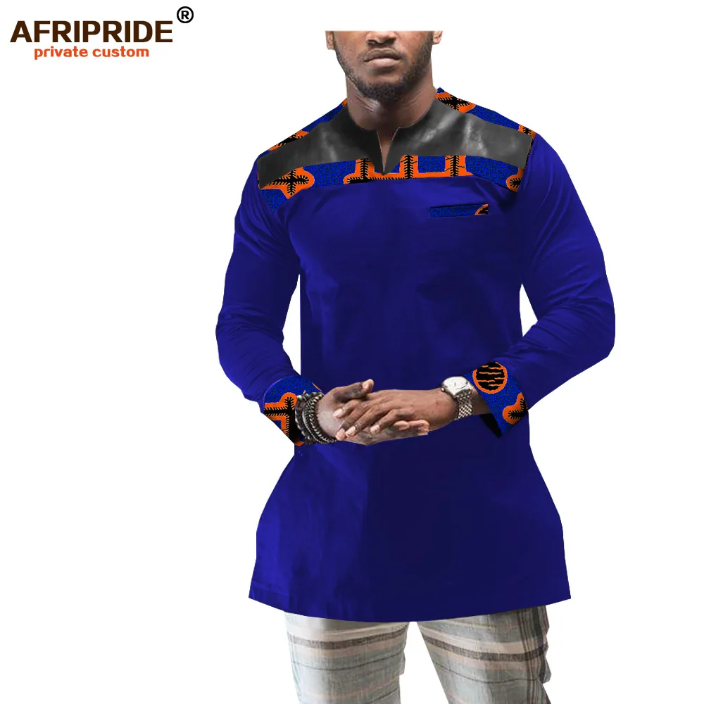 Весенняя и осенняя Повседневная рубашка для мужчин, AFRIPRIDE, заказной, полный рукав, v-образный вырез, Африканский принт, мужская рубашка, батик, хлопок, A1812004 - Цвет: 496-1-3