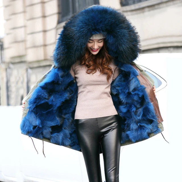 Cheap Winter Jacket Women 2016 Brand Luxry Large Natural Raccoon Fur With Real Fox Fur Liner Thick Warm Down Parka Outwear Army Green