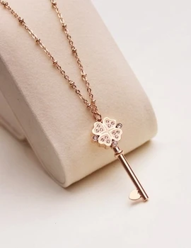 

Fortunate Key Pendant Long Necklace Woman Gift Jewelry Titanium Rose Gold Color New Arrival Present Free Shipping Not Fade