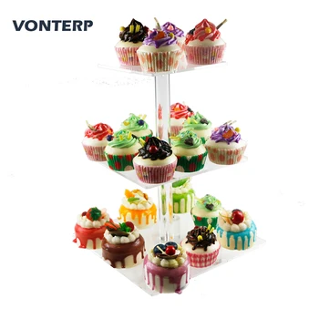 

GEJIGEMI 1 PC Transparent Square 3 Tier Acrylic Cupcake Stand Acrylic Cake Holder With Base 3 Tier Square (6" Between 2 Layers)