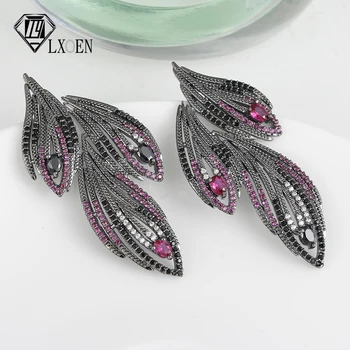 

LXOEN Bohemian 2018 New Red Feather Drop Earrings Inlay Zircon Wings Earring Pulseras Mujer Christmas Gifts Jewelry Bijoux
