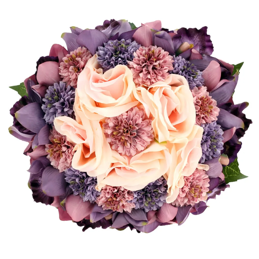 

Beautiful Purple Pink Color Hot Sale Bridal Bridesmaid Flower wedding bouquet artificial flower rose bridal bouquets for Bride