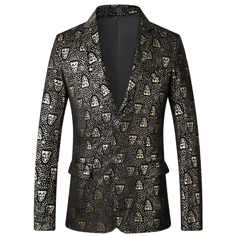 

Tiger Print Stage Mens Suits Tuxedos Golden Business Casual Mens Blazer Jacket Fashion Wedding Suits For Men Camisa masculina