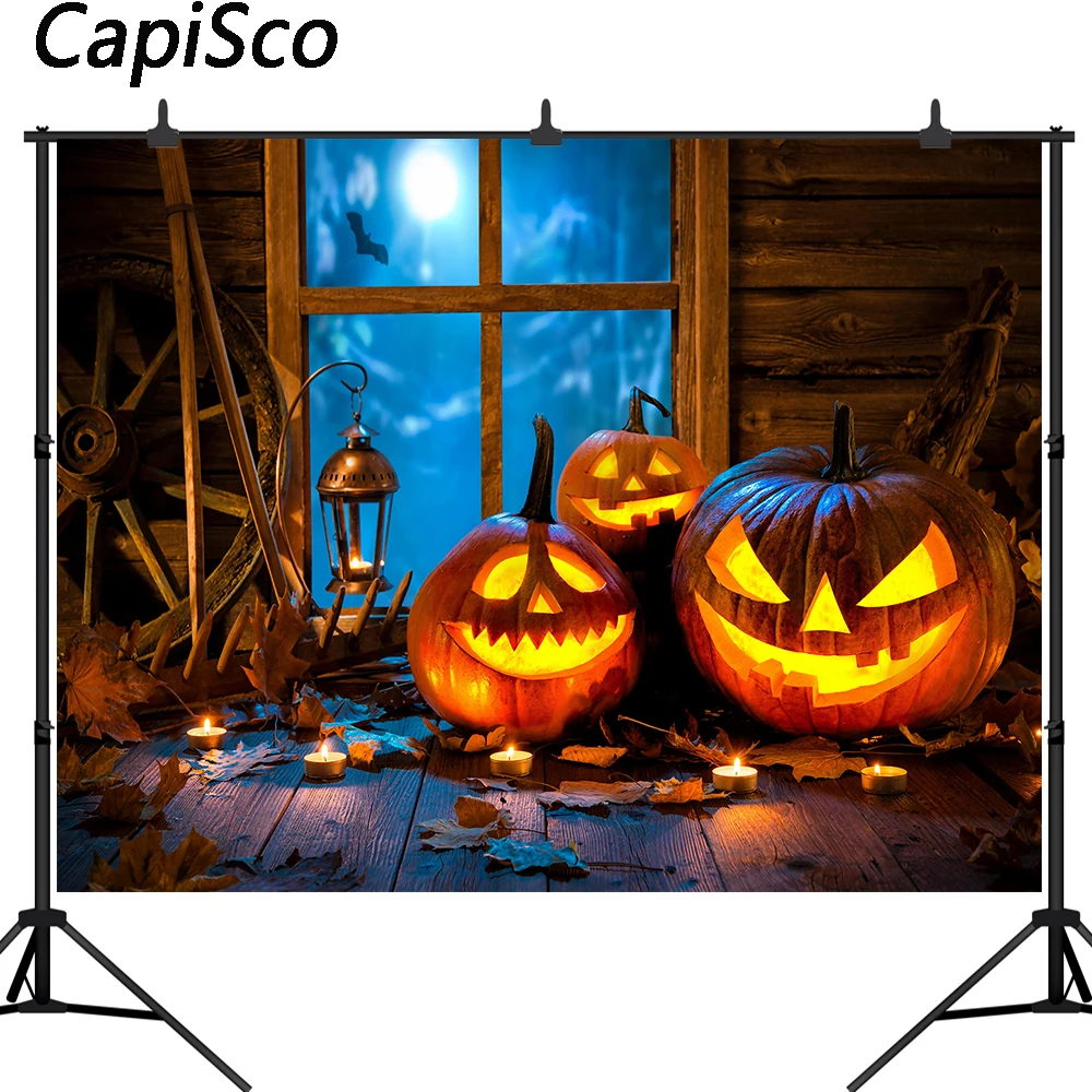 

Capisco Halloween photography backdrops window candles scary pumpkins party backdrop photo background for photo studio