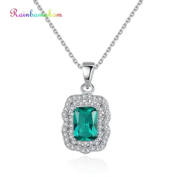 

Rainbamabom Vintage 925 Solid Sterling Silver Emerald Gemstone Diamond Pendant Necklace Women Jewelry Wholesale Drop Shipping